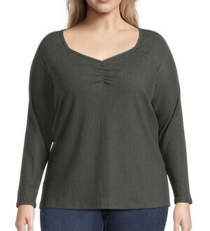 Terra & Sky Plus Size Sweetheart Rib Top Size 2X (20w-22w) Green